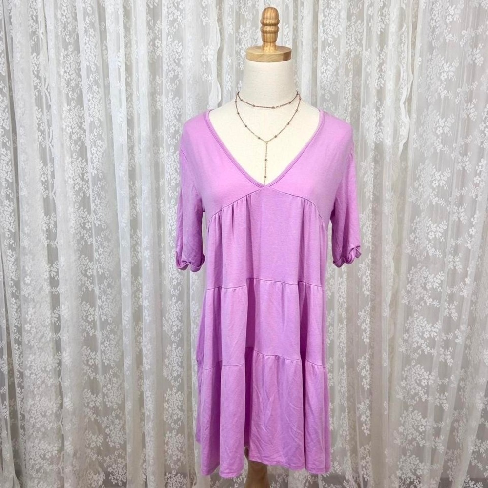 21 Saints Purple A-Line Mini Dress Women's M Boho Tiered Lounge Casual